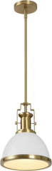 10" Brass Gold/White Modern Industrial Iron LED Dome Pendant Light, Adjustable Hanging Fixture for Kitchen Island or