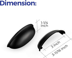 10 Pack 3" Drawer Pulls Flat Black Cabinet Cup Pulls Kitchen Hardware Cabinet Handles Drawer Handles Knobs 3 inch Hole