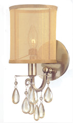 1 Light Antique Brass Transitional Sconce Draped In Etruscan Smooth Teardrop Almond Crystal - C193-5621-AB