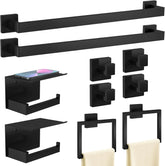 10-Piece Matte Black Bathroom Hardware Accessories Set | 24 inch Towel Bar, Stainless Steel Towel Racks , Bath Towel