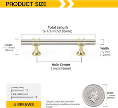 10 Pack Brushed Nickel Cabinet Pulls Kitchen Cabinet Handles, 3inch Cabinet Pullls Brushed Nickel&Gold Kitchen Pulls