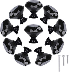 10 Pack Drawer Knobs, Drawer Pulls Black Diamond Shaped Crystal Glass 30mm Cabinet Knobs Pull Handles with Screws Chest