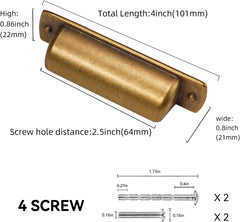 10 Pack 2.5 inch(64mm) Antique Brass Kitchen Cabinet Handles Cabinet Cup Pulls Vintage Drawer Cup Pulls Aged Gold