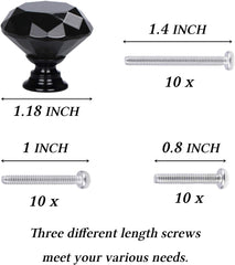10 Pack Drawer Knobs, Drawer Pulls Black Diamond Shaped Crystal Glass 30mm Cabinet Knobs Pull Handles with Screws Chest