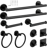 10-Piece Matte Black Bathroom Hardware Set, 16in SUS304 | Wall-mounted Towel Racks, Hand Towel Holder Decor