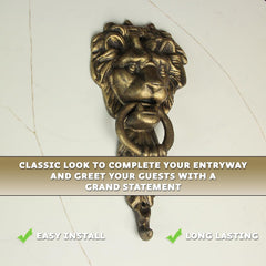 10 Inch High Bronze Finish Cast Iron Lion Head Vintage Style Door Knocker - Easy to Install