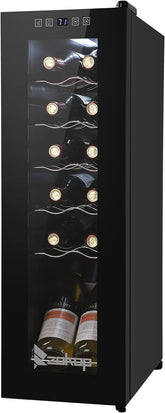 10''W Small Wine Fridge with Compressor, 12 Bottles Freestanding Wine Cooler Refrigerator with Touch Panel Control and Glass Door, Wine Cellar for Red, White, Champagne or Sparkling, 41-64°F