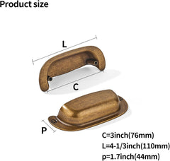 10 Pack 3"(76mm) Hole Center Vintage Drawer Retro Pulls Antique Brass Cabinet Bin Cup Pulls Bathroom Hardware Cabinet