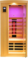 1 Person Infrared Sauna, Ceramic Low EMF FAR Infrared Indoor Sauna for Home, 1300w Canadian Hemlock Wood Saunas with Bluetooth Control, LCD Display, LED Reading Light