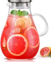 1 Gallon Glass Pitcher with Lid, 128oz Glass Water Pitcher with Handle for Fridge, Borosilicate Large Water Jug, Iced