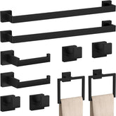 10-Pieces Matte Black Bathroom Accessories Set 23.6 Inch Towel Bar Set. | SUS 304 Stainless Steel Bathroom Hardware