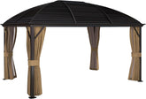 10' x 14' Hardtop Gazebo Canopy with Galvanized Steel Roof, Aluminum Outdoor Pavilion Gazebo with Top Hook, Netting