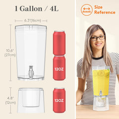 1 Gallon Drink Dispenser for Parties 2 Pcs, 4L Plastic Beverage Container with Stand for Juice/Tea/Soda & Lemonade