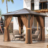 10'x10' Hardtop Gazebo, Outdoor Polycarbonate Top Canopy, Aluminum Frame Gazebo with Netting and Curtains