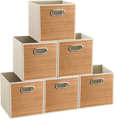 10.5x10.5in Bamboo Storage Cubes Storage Baskets, 6-Pack Foldable Handwoven Bamboo Strip Wicker Basket, Wicker Cube