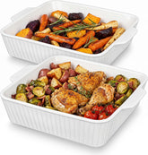 10" Square Ceramic Casserole Dish Set of 2-2.6 Qt Deep Dishes with Handles for Oven, Lasagna Pan for Casseroles Cake