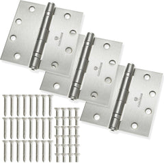 (3 Pack) Commercial-Grade 4-1/2" Full Mortise Ball-Bearing Door Hinges - Satin Nickel