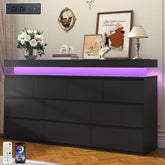 10 Drawer Dresser , 63" Wide 34" Tall Drawer Organizer Cabinet with LED Light and Charge Station, Modern Chest of