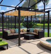10' X 10' Outdoor Retractable Metal Pergola with Canopy Patio Pergola with Shade Cover Yard Pavilion Grill Modern for
