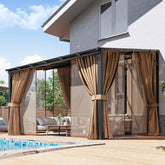 10'x12' Lean to Gazebo with Mosquito Net and Curtains, Aluminum Frame, Polycarbonate Panel