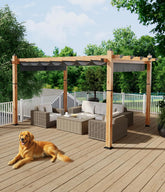 10 x 13 ft Wood-Grain Aluminum Pergola Outdoor Pergola with Retractable Canopy Sun Shade Shelter for Garden