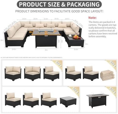 10-Piece Wicker Outdoor Patio Furniture Set | Khaki All-Weather Resistant for Patio, Garden & Porch