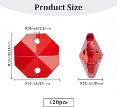 1 Box 120Pcs 14mm Crystal Glass Octagon Beads 2 Hole Crystal Prism Beads Red Glitter Chandelier Replacement Connector