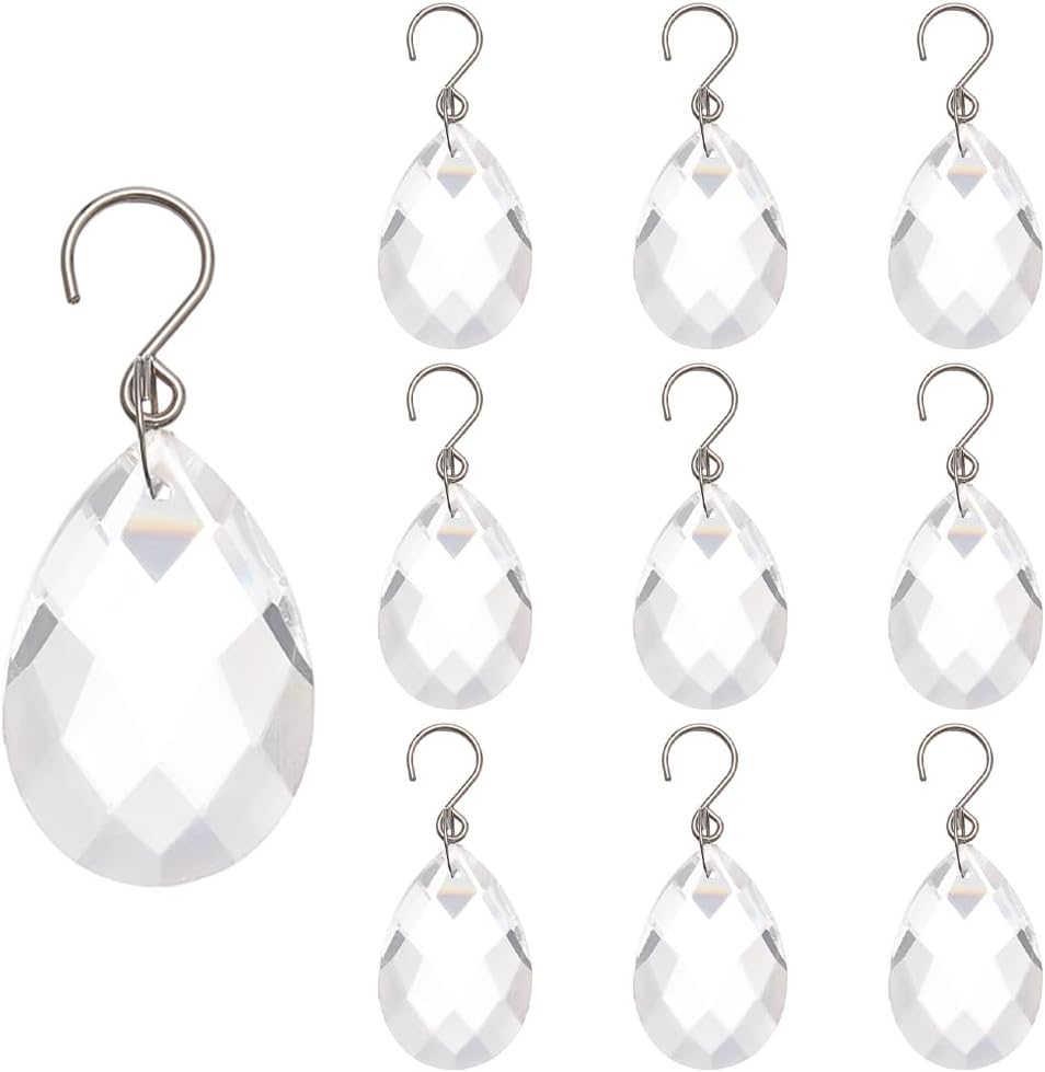 1 Box 10Pcs 38mm Crystal Sun Catcher Prisms Chandelier Crystals Replacement Clear Glass Teardrop Prism Suncatcher