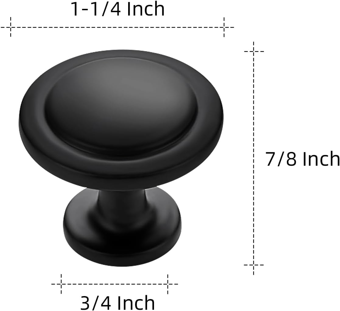 10 Pack 1-1/4 Inch Kitchen Cabinet Knobs Matte Black Zinc Pulls Door Handles Drawers