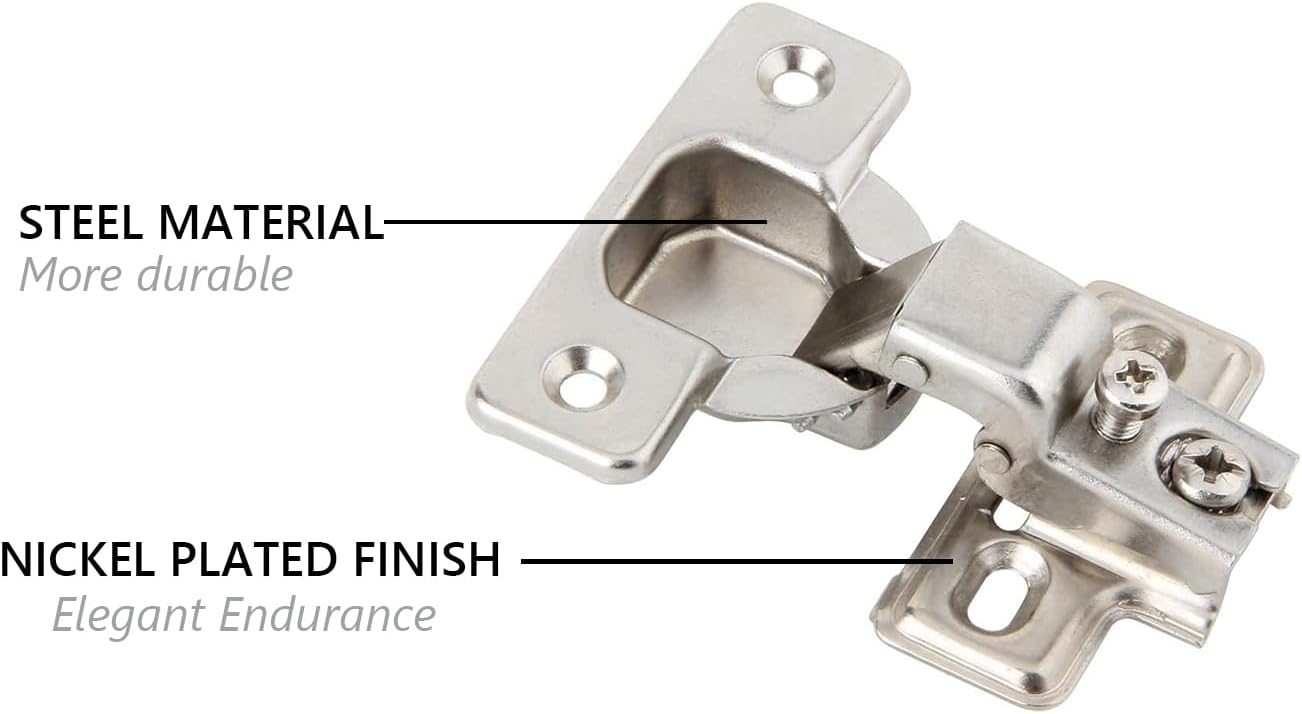 1/2 inch Overlay Concealed Cabinet Hinges, Self-Closing Short Arm European Hinge for Face Frame Cabinets, 105Deg