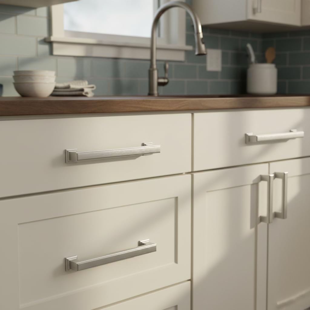 10 Pack Brushed Satin Nickel Cabinet Pulls, 5 Inch(128mm) Hole Center Cabinet Handles Kitchen Pulls for Cabinets and Drawer AL3071SN
