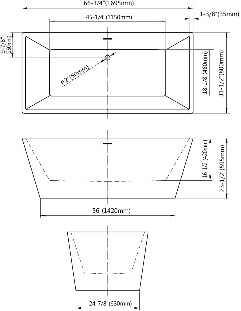 072 66" Luxury Contemorary High Grade Acrylic FREE STANDING Bathtub Modern Red