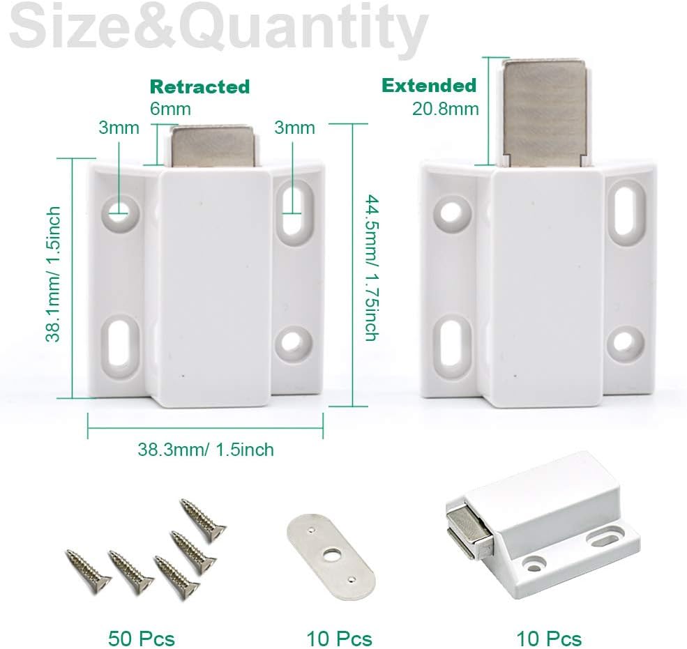 10 Pack Magnetic Push Latch Catch Push to Open Latch Pressure Touch Release Cabinet Catch for Doors Drawers Release