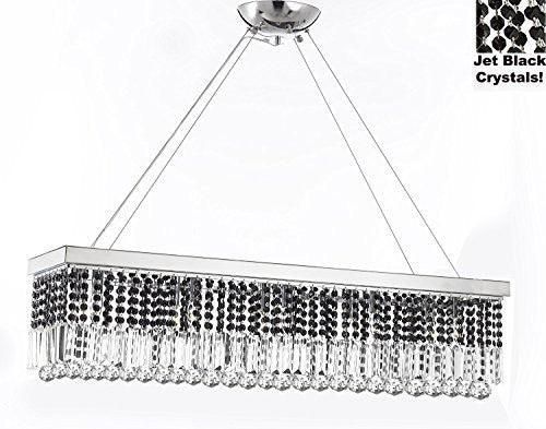 10 Light 40" Contemporary Crystal Chandelier Rectangular Chandeliers Lighting -Trimmed With Jet Black Crystal - G902-B87/1120/10