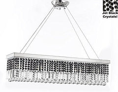 10 Light 40" Contemporary Crystal Chandelier Rectangular Chandeliers Lighting -Trimmed With Jet Black Crystal - G902-B87/1120/10