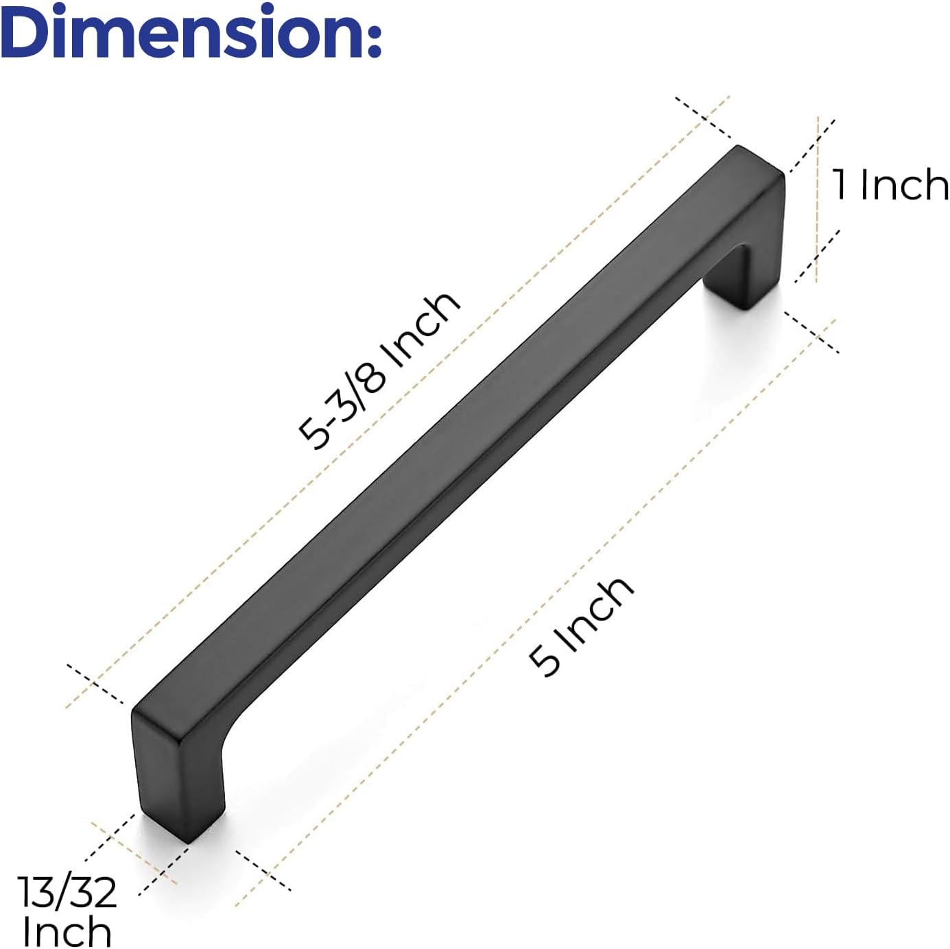 10 Pack 5 Inch Hole Centers Matte Black Cabinet Pulls Handles - Solid Drawer Pulls Kitchen Hardware - Flat Black Square