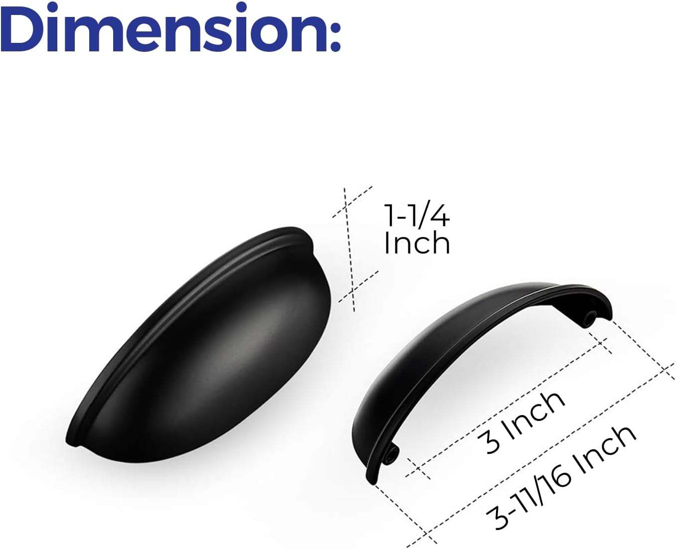 10 Pack 3" Drawer Pulls Flat Black Cabinet Cup Pulls Kitchen Hardware Cabinet Handles Drawer Handles Knobs 3 inch Hole