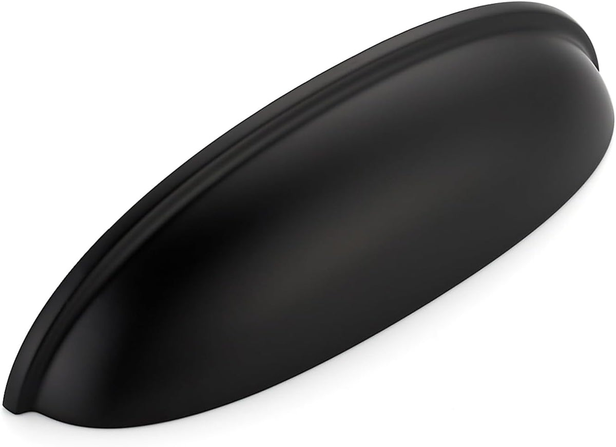 10 Pack 5" Matte Black Cup Drawer Pulls, Kitchen Cabinet Handles, 5 Inch (128 mm) Hole Center
