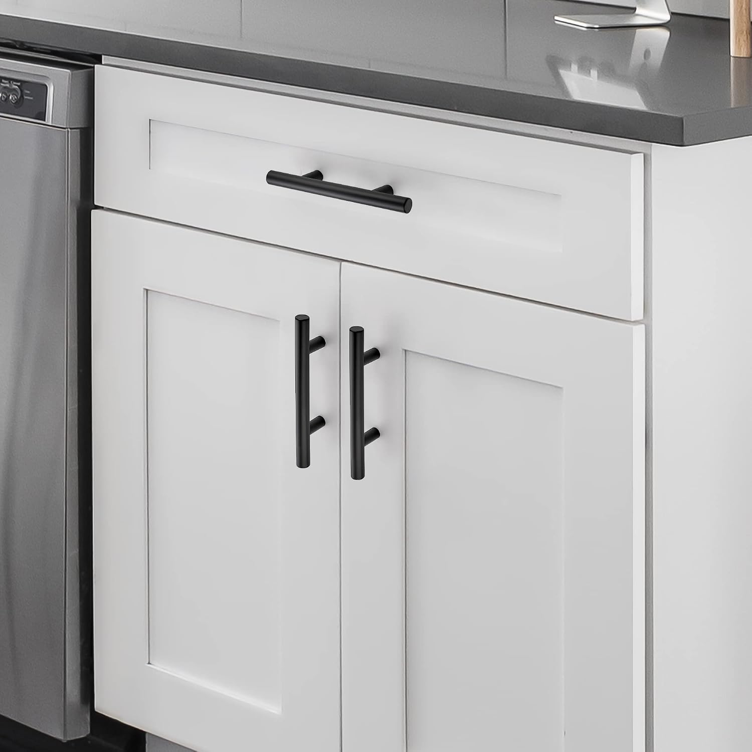 10 Pack Cabinet Handles with 3 Inch (76mm) Hole Center Matte Black Cabinet Pulls Stainless Steel Drawer Pulls, Kitchen