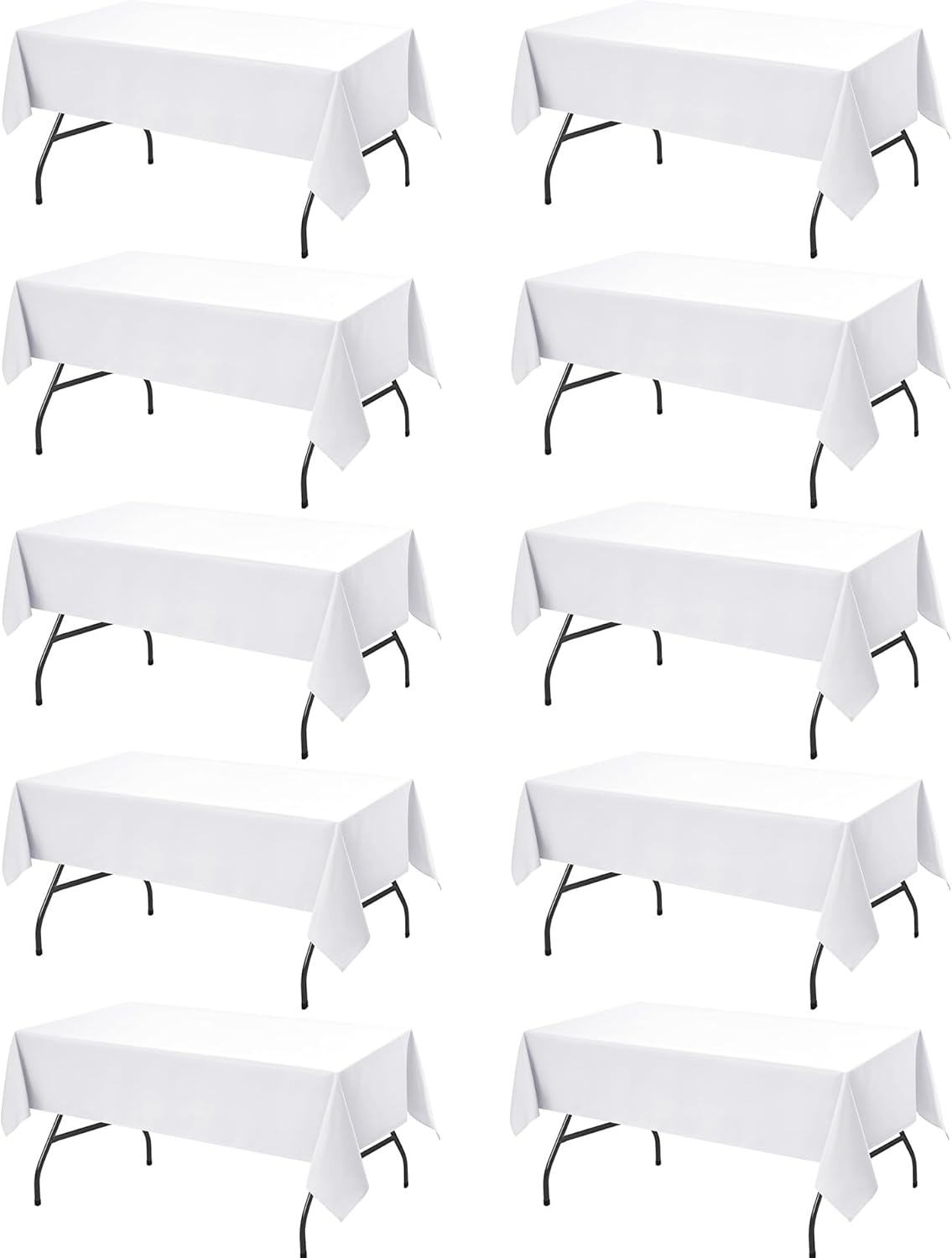 10-Pack White Tablecloths for Rectangle Tables, 60 x 102 Inches, Stain-Resistant Polyester Fabric for 6 Foot Tables