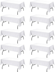 10-Pack White Tablecloths for Rectangle Tables, 60 x 102 Inches, Stain-Resistant Polyester Fabric for 6 Foot Tables