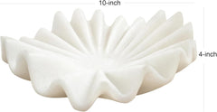 10 Inch Decorative Bowl, White Marble Style Centerpiece | Ruffled Wavy Tray Decor for Modern Home Coffee Table
