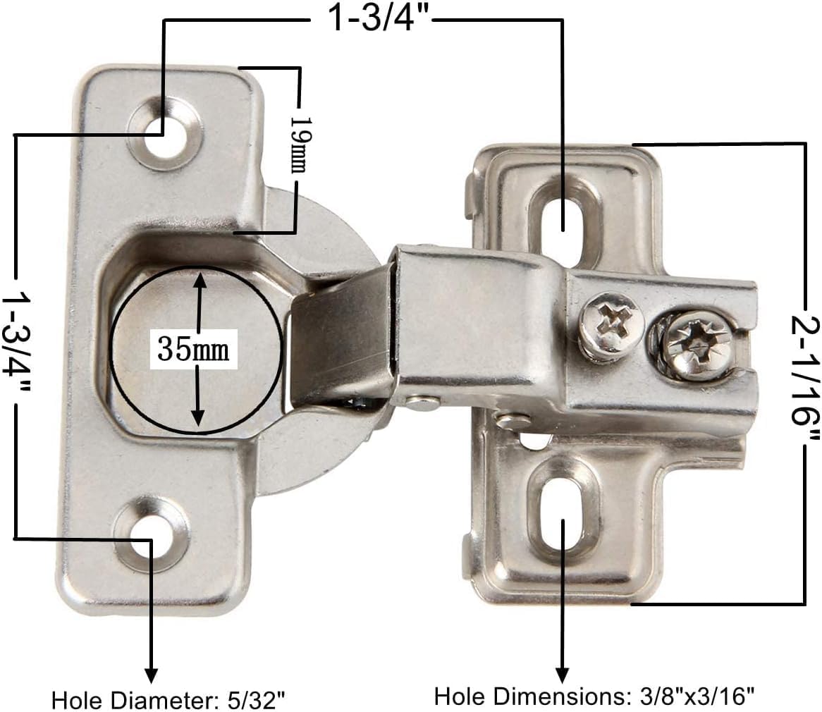 1/2 inch Overlay Concealed Cabinet Hinges, Self-Closing Short Arm European Hinge for Face Frame Cabinets, 105Deg