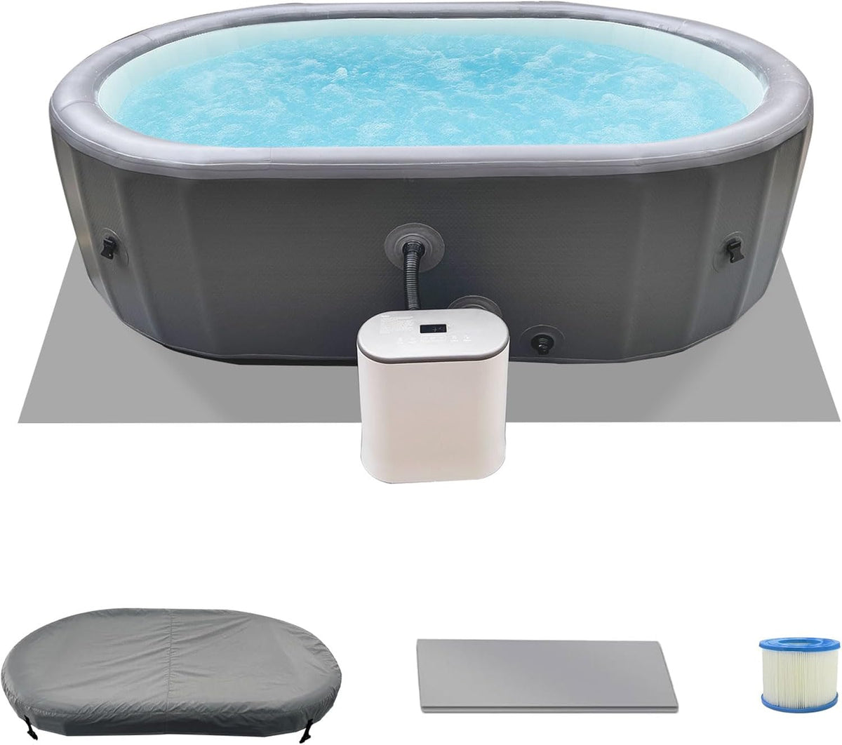 1-2 Person Inflatable Hot Tub - 100"*63"*28" Portable Outdoor spa with 180 AirJets & Smart Control