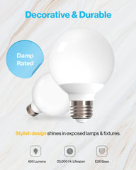 10 Pack G25 LED Light Bulbs, Vanity Globe Light Bulbs for Bathroom, 450 LM, 3000K Warm White, 6W (40W Equivalent)
