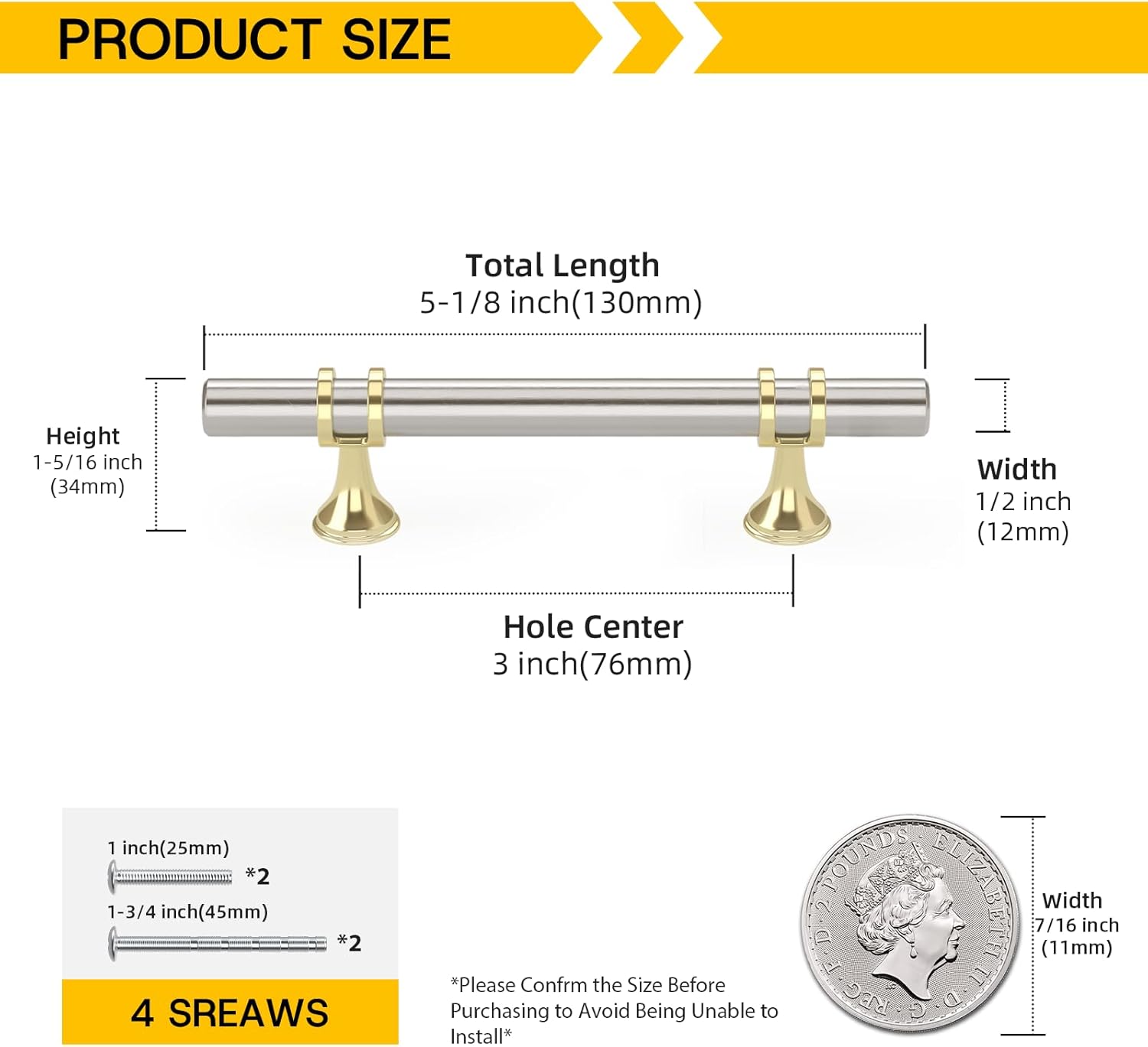 10 Pack Brushed Nickel Cabinet Pulls Kitchen Cabinet Handles, 3inch Cabinet Pullls Brushed Nickel&Gold Kitchen Pulls