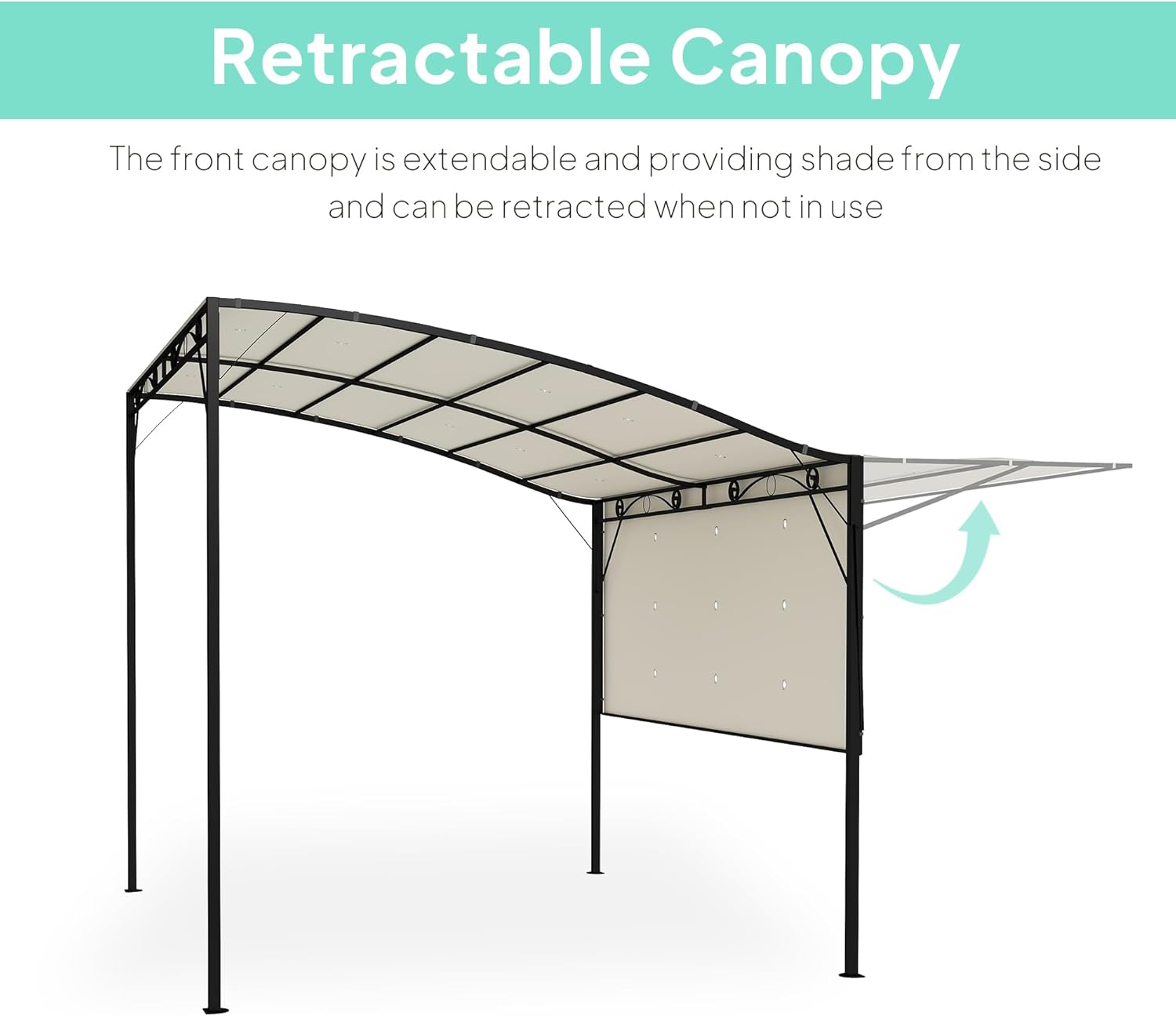 10' x 8' Outdoor Pergola and Patio Gazebo, Extendable Side Awning, Sun Shade Shelter, Camper, Deck, Doors and Windows