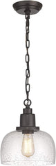 1-Pack Farmhouse Pendant Light, 1-Light Industrial Hanging Light Fixture with 9.3" Round Seeded Glass Shade, Dark