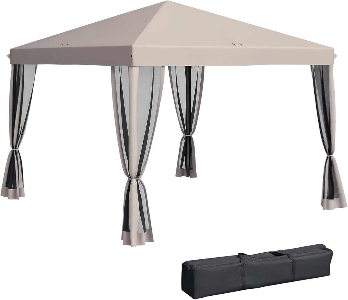 10' x 10' Pop Up Canopy Tent with Netting, Instant Gazebo, Screen House Room with Carry Bag, Height Adjustable Beige