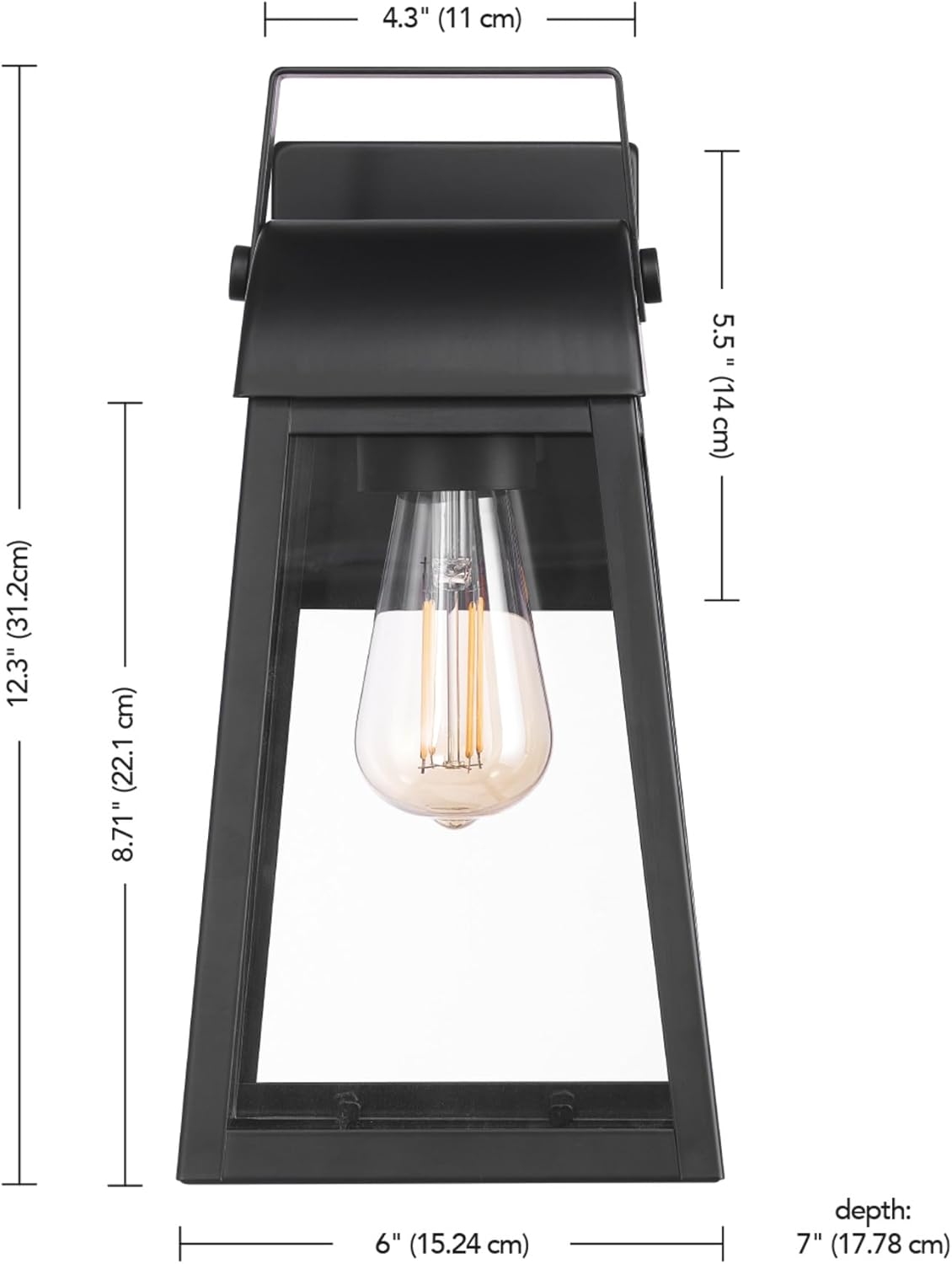 1-Light Outdoor Wall Sconce, Matte Black, Clear Glass Shade, Porch Light, Wall Lights for Living Room, Patio Decor, Apartment Essentials, Outside House Lights